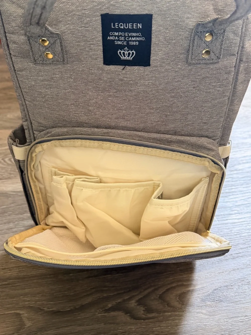 Light Taupe Baby Diaper Backpack with Detachable Pouch